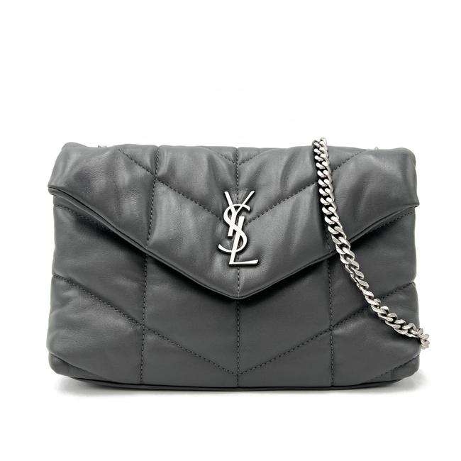 Saint Laurent Monogram Loulou Lou Mini Puffer Grey Leather Shoulder Bag