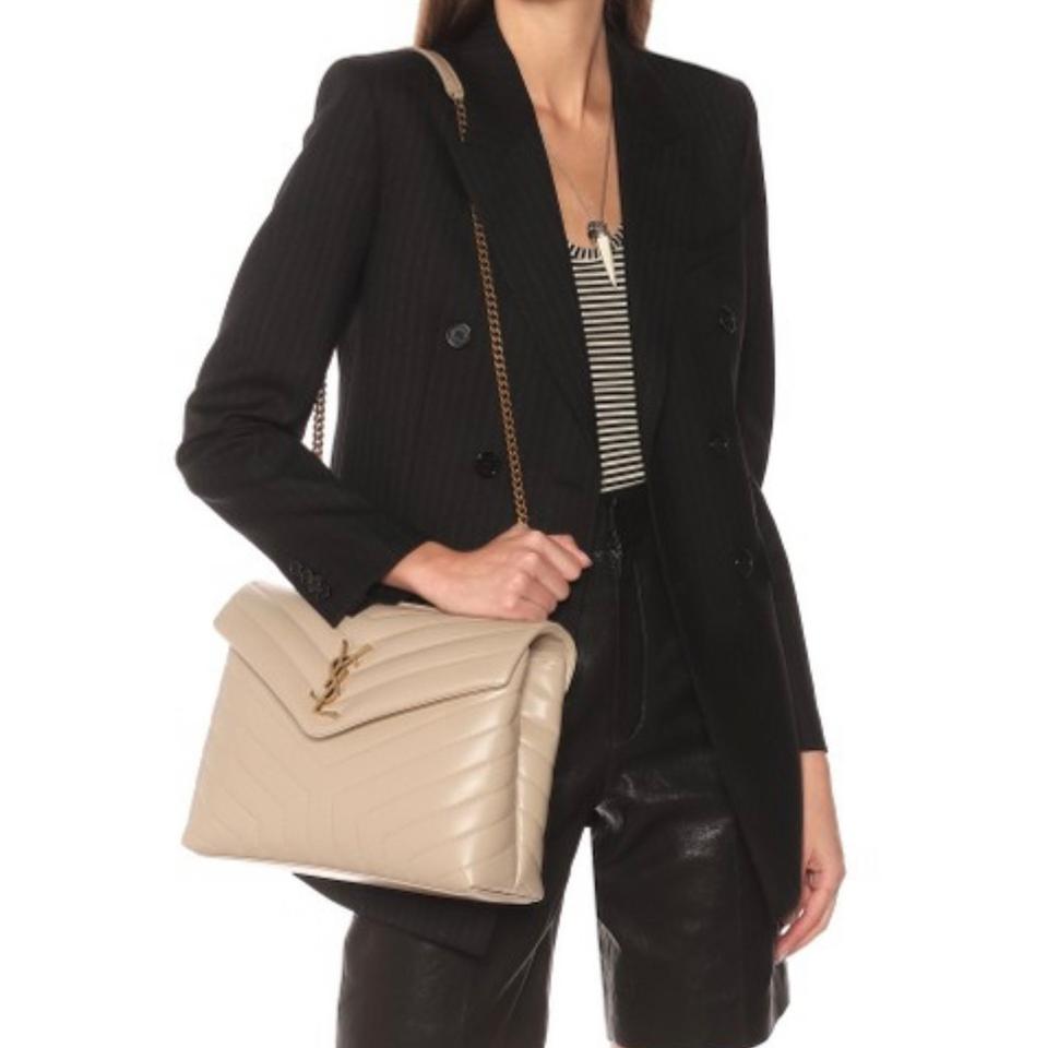 Saint Laurent Monogram Loulou Medium Monogram Dark Beige Leather Shoulder Bag