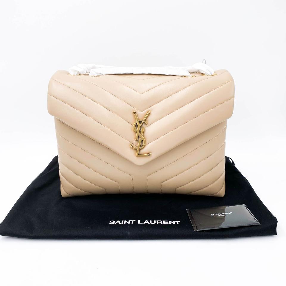 Saint Laurent Monogram Loulou Medium Monogram Dark Beige Leather Shoulder Bag