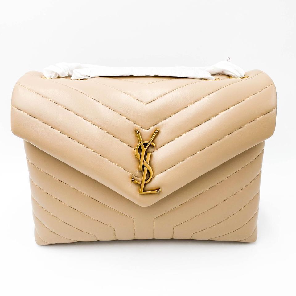 Saint Laurent Monogram Loulou Medium Monogram Dark Beige Leather Shoulder Bag
