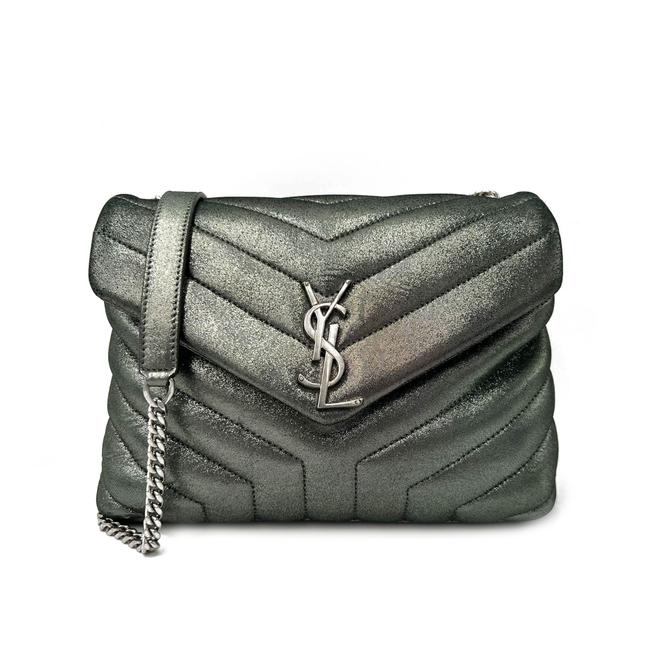 Saint Laurent Monogram Loulou Metallic Calfskin Monogram Small Chain Grey Leather Cross Body Bag