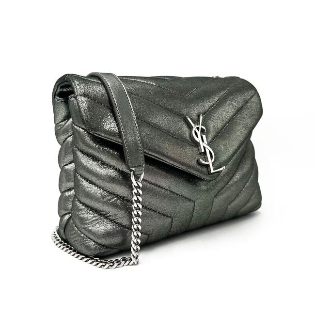 Saint Laurent Monogram Loulou Metallic Calfskin Monogram Small Chain Grey Leather Cross Body Bag