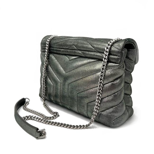 Saint Laurent Monogram Loulou Metallic Calfskin Monogram Small Chain Grey Leather Cross Body Bag