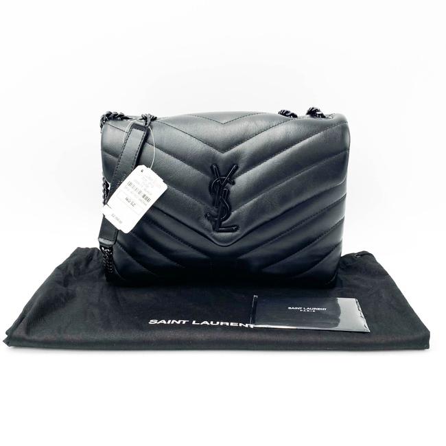 Saint Laurent Monogram Loulou Noir Calfskin Y Quilted Monogram Small Chain Satchel Black Leather Tote