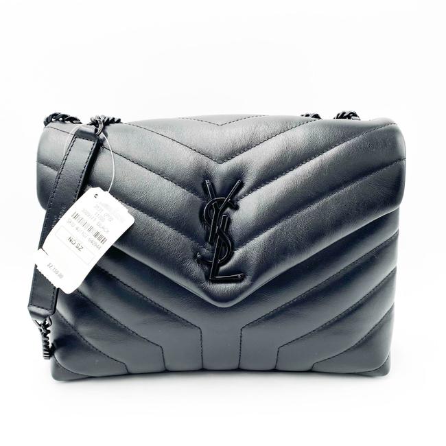 Saint Laurent Monogram Loulou Noir Calfskin Y Quilted Monogram Small Chain Satchel Black Leather Tote