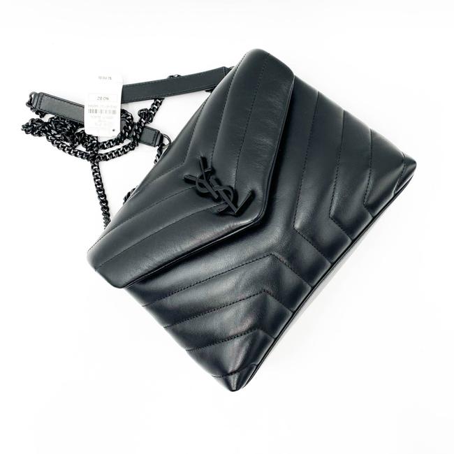 Saint Laurent Monogram Loulou Noir Calfskin Y Quilted Monogram Small Chain Satchel Black Leather Tote