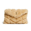 Saint Laurent Monogram Loulou Puffer Small Quilted Pouch Beige Shearling Wool Clutch
