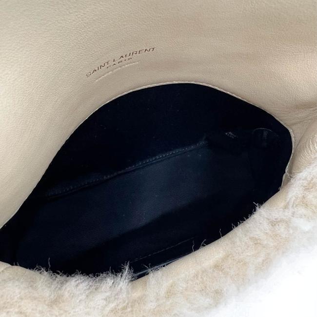 Saint Laurent Monogram Loulou Puffer Small Quilted Pouch Beige Shearling Wool Clutch