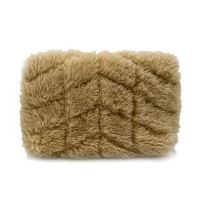 Saint Laurent Monogram Loulou Puffer Small Quilted Pouch Beige Shearling Wool Clutch