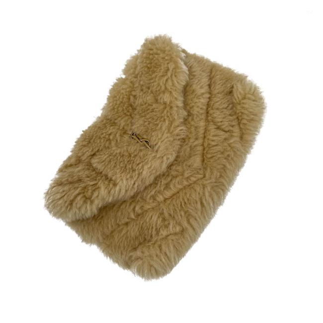 Saint Laurent Monogram Loulou Puffer Small Quilted Pouch Beige Shearling Wool Clutch