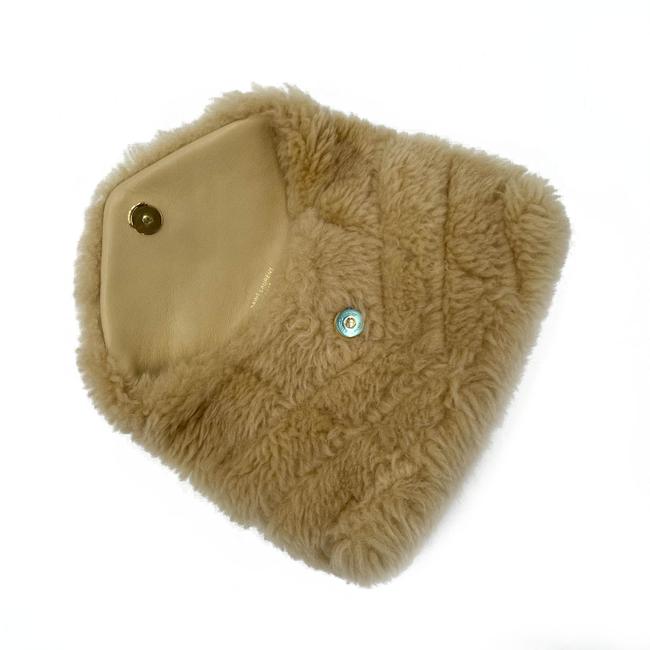 Saint Laurent Monogram Loulou Puffer Small Quilted Pouch Beige Shearling Wool Clutch