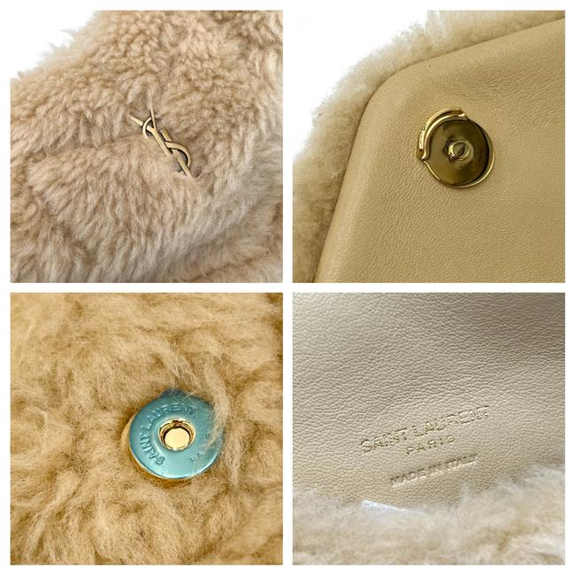 Saint Laurent Monogram Loulou Puffer Small Quilted Pouch Beige Shearling Wool Clutch