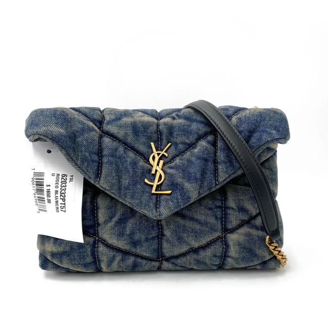 Saint Laurent Monogram Loulou Quilted Mini Puffer Monogram Chain Satchel Rodeo Blue Denim Shoulder Bag