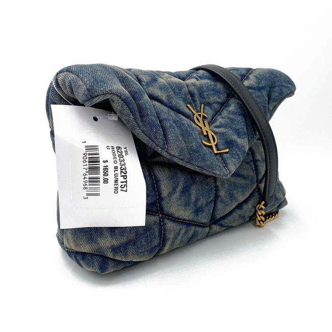 Saint Laurent Monogram Loulou Quilted Mini Puffer Monogram Chain Satchel Rodeo Blue Denim Shoulder Bag
