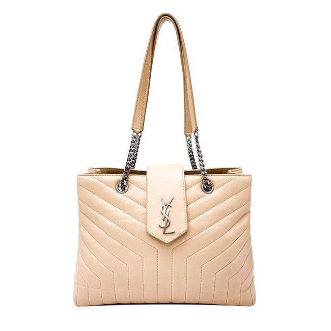 Saint Laurent Monogram Loulou Quilted Monogram Large Shopper Nude Powder Beige Calfskin Leather Tote