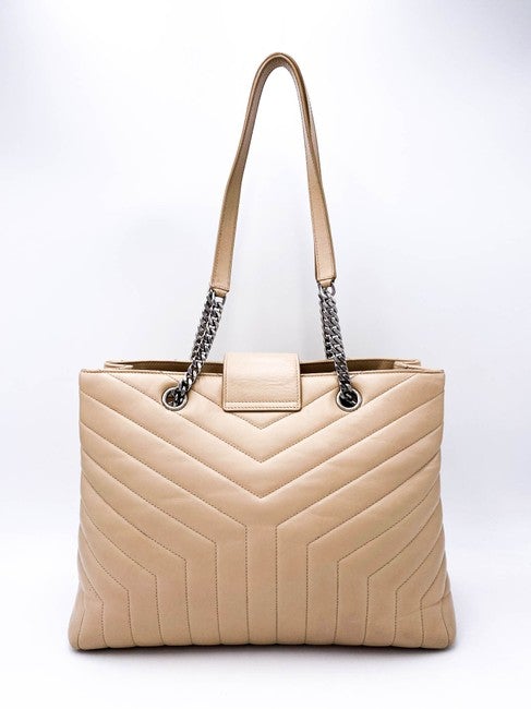 Saint Laurent Monogram Loulou Quilted Monogram Large Shopper Nude Powder Beige Calfskin Leather Tote