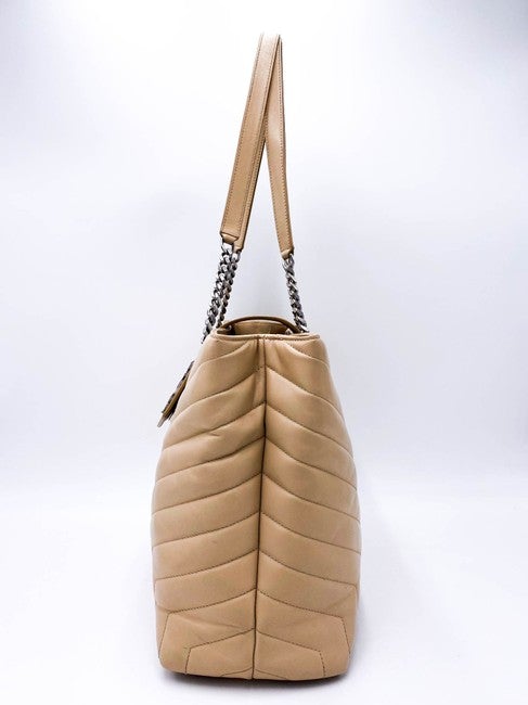 Saint Laurent Monogram Loulou Quilted Monogram Large Shopper Nude Powder Beige Calfskin Leather Tote