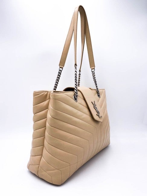 Saint Laurent Monogram Loulou Quilted Monogram Large Shopper Nude Powder Beige Calfskin Leather Tote