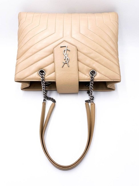 Saint Laurent Monogram Loulou Quilted Monogram Large Shopper Nude Powder Beige Calfskin Leather Tote