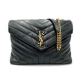 Saint Laurent Monogram Loulou Quilted Monogram Medium Chain Satchel Black Calfskin Leather Shoulder Bag
