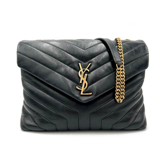 Saint Laurent Monogram Loulou Quilted Monogram Medium Chain Satchel Black Calfskin Leather Shoulder Bag