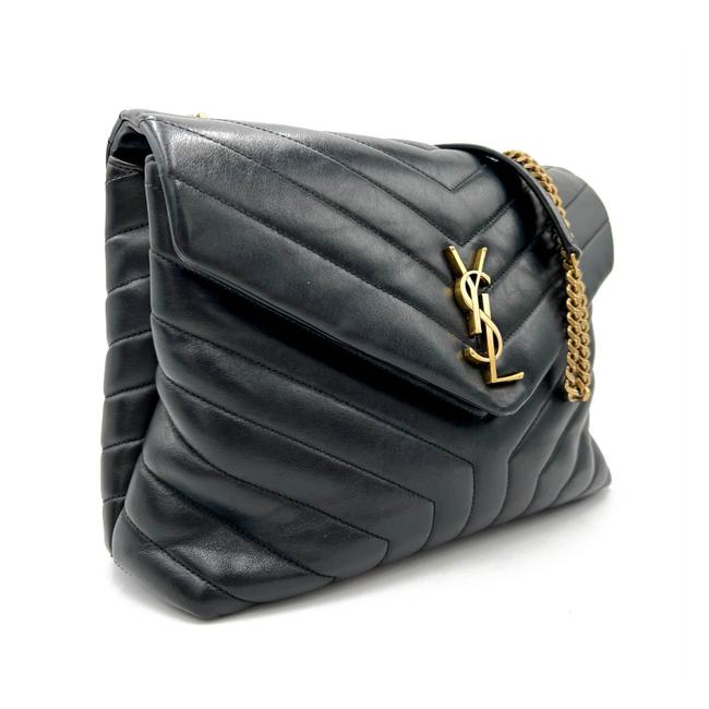 Saint Laurent Monogram Loulou Quilted Monogram Medium Chain Satchel Black Calfskin Leather Shoulder Bag