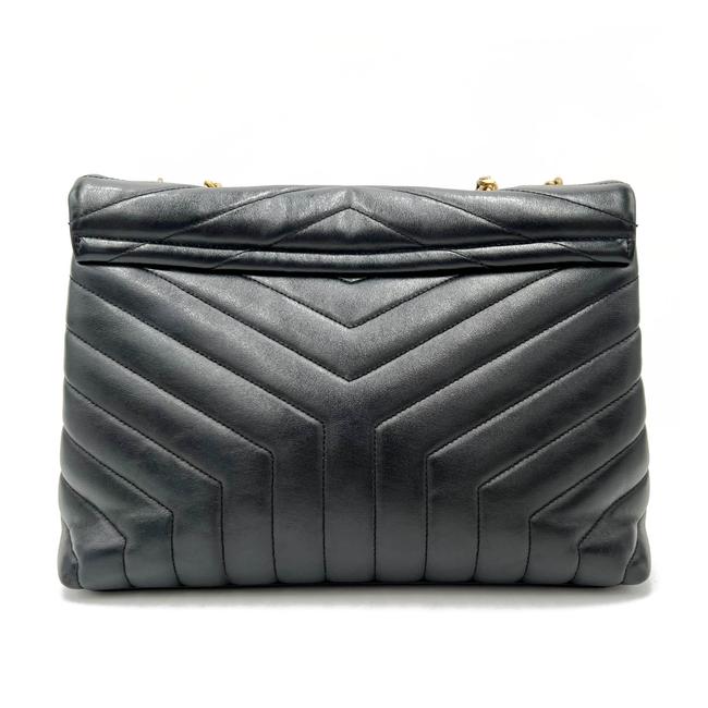 Saint Laurent Monogram Loulou Quilted Monogram Medium Chain Satchel Black Calfskin Leather Shoulder Bag
