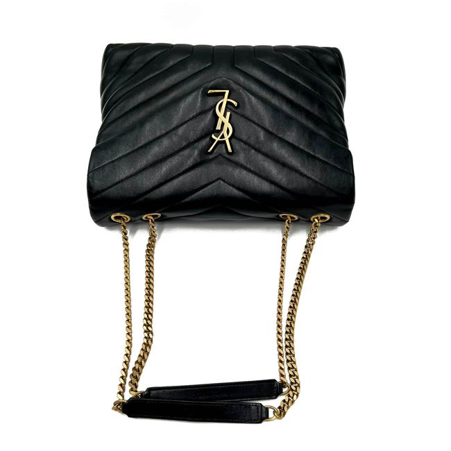 Saint Laurent Monogram Loulou Quilted Monogram Medium Chain Satchel Black Calfskin Leather Shoulder Bag