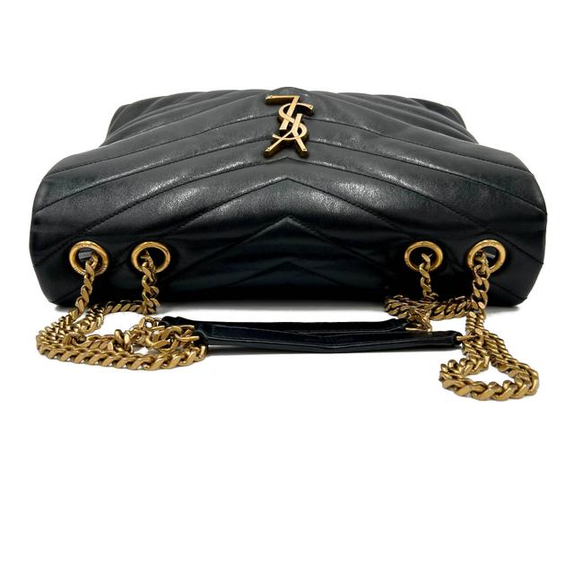 Saint Laurent Monogram Loulou Quilted Monogram Medium Chain Satchel Black Calfskin Leather Shoulder Bag