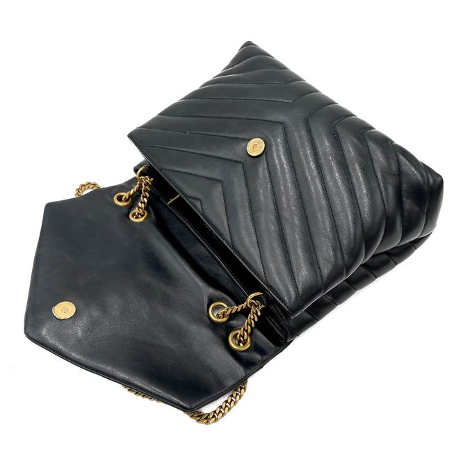 Saint Laurent Monogram Loulou Quilted Monogram Medium Chain Satchel Black Calfskin Leather Shoulder Bag