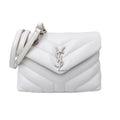 Saint Laurent Monogram Loulou Quilted Monogram Small Chain White Calfskin Leather Shoulder Bag