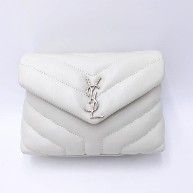 Saint Laurent Monogram Loulou Quilted Monogram Small Chain White Calfskin Leather Shoulder Bag