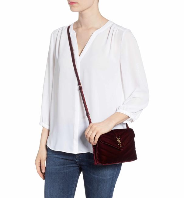 Saint Laurent Monogram Loulou Y Quilted Toy Chain Satchel French Burgundy Red Velvet Shoulder Bag