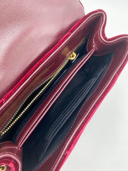 Saint Laurent Monogram Loulou Y Quilted Toy Chain Satchel French Burgundy Red Velvet Shoulder Bag
