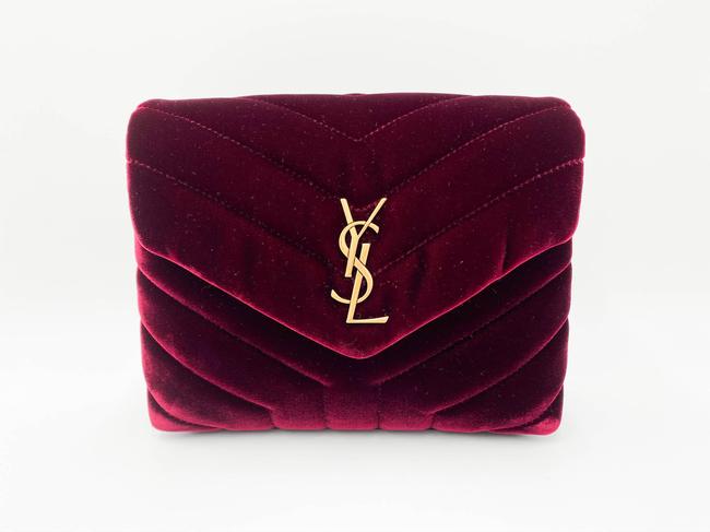 Saint Laurent Monogram Loulou Y Quilted Toy Chain Satchel French Burgundy Red Velvet Shoulder Bag