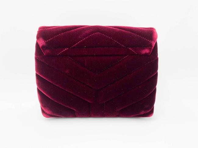 Saint Laurent Monogram Loulou Y Quilted Toy Chain Satchel French Burgundy Red Velvet Shoulder Bag