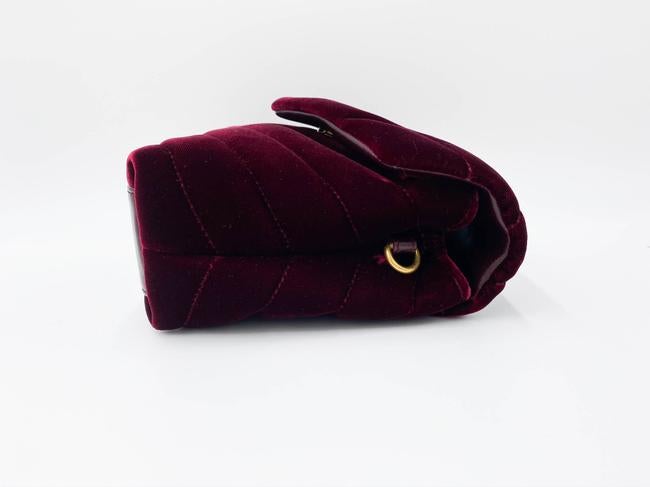 Saint Laurent Monogram Loulou Y Quilted Toy Chain Satchel French Burgundy Red Velvet Shoulder Bag