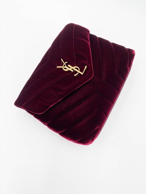Saint Laurent Monogram Loulou Y Quilted Toy Chain Satchel French Burgundy Red Velvet Shoulder Bag