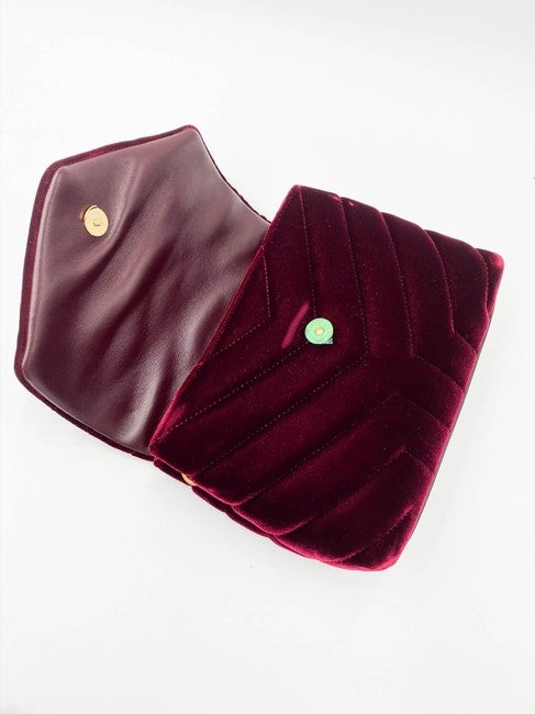 Saint Laurent Monogram Loulou Y Quilted Toy Chain Satchel French Burgundy Red Velvet Shoulder Bag