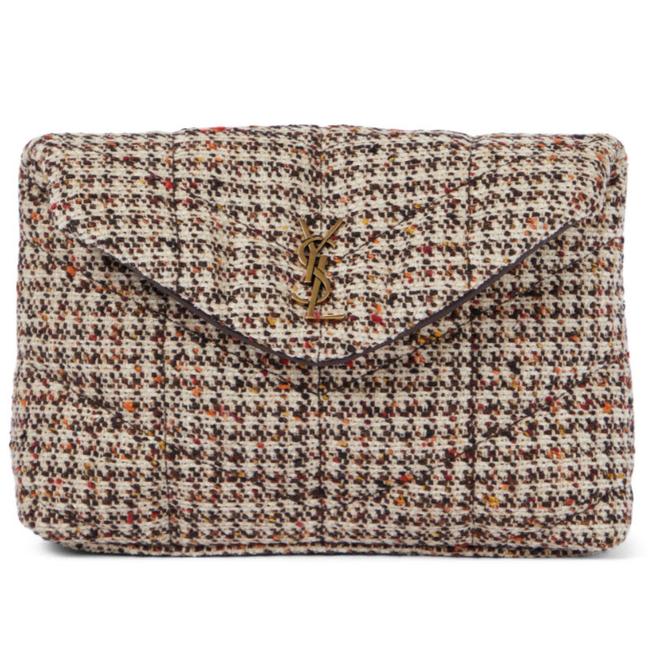 Saint Laurent Monogram Loulou Sintra Small Beige Tweed Clutch