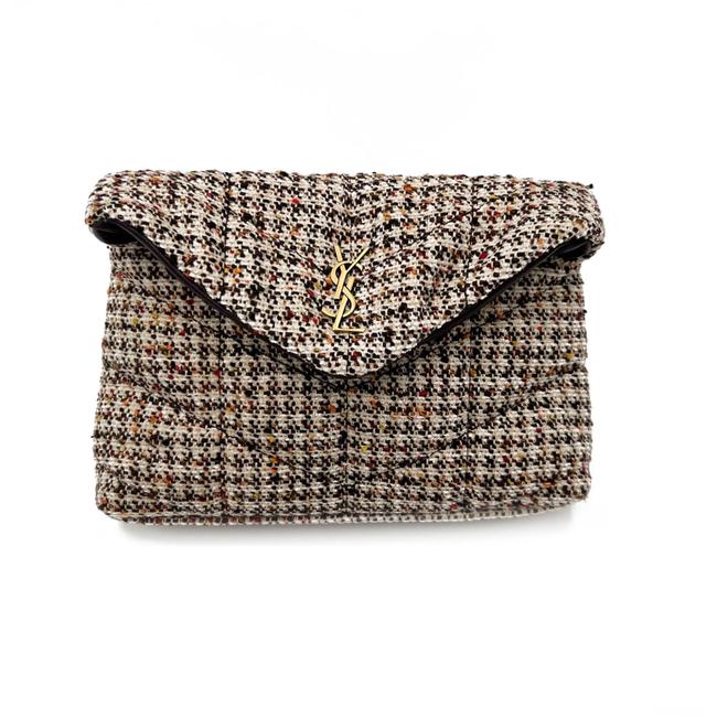 Saint Laurent Monogram Loulou Sintra Small Beige Tweed Clutch