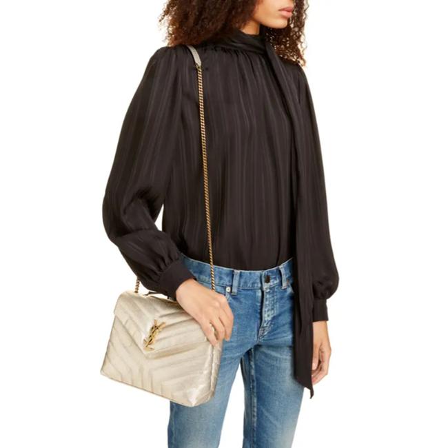 Saint Laurent Monogram Loulou Small Embossed Metallic Gold Leather Shoulder Bag
