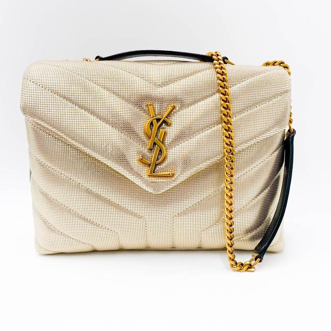 Saint Laurent Monogram Loulou Small Embossed Metallic Gold Leather Shoulder Bag