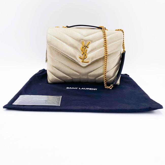 Saint Laurent Monogram Loulou Small Embossed Metallic Gold Leather Shoulder Bag