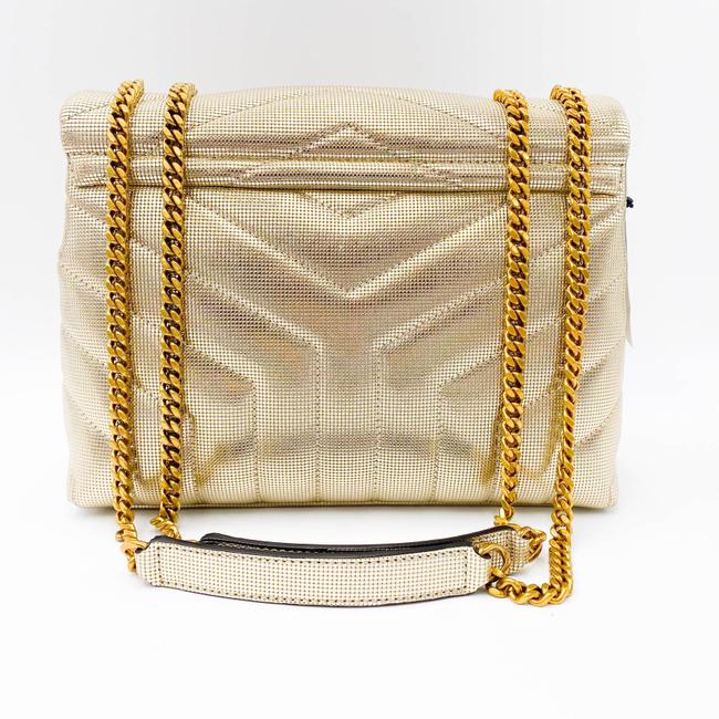 Saint Laurent Monogram Loulou Small Embossed Metallic Gold Leather Shoulder Bag