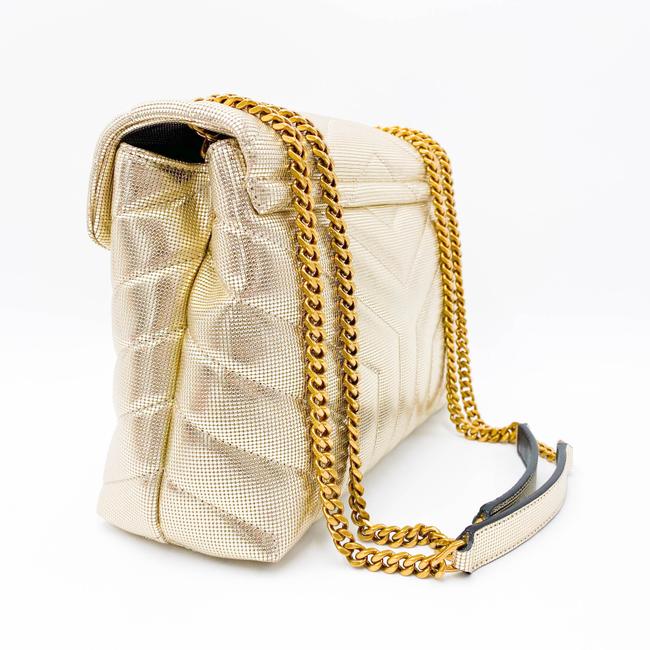 Saint Laurent Monogram Loulou Small Embossed Metallic Gold Leather Shoulder Bag
