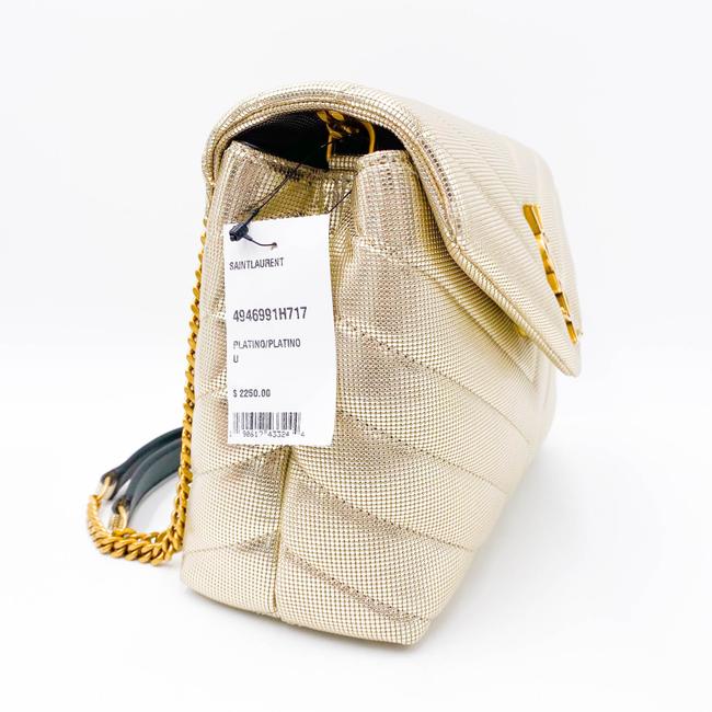 Saint Laurent Monogram Loulou Small Embossed Metallic Gold Leather Shoulder Bag