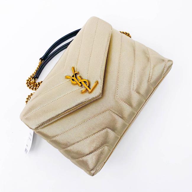 Saint Laurent Monogram Loulou Small Embossed Metallic Gold Leather Shoulder Bag