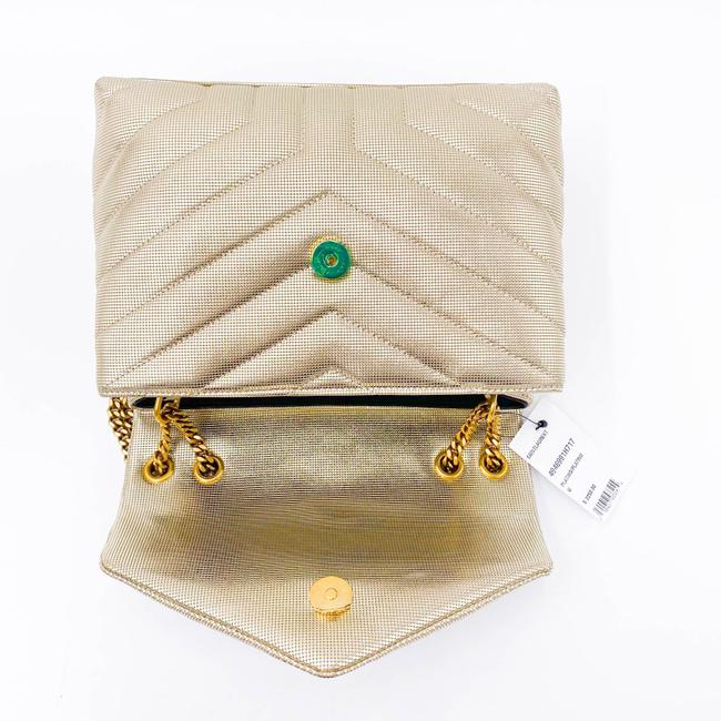 Saint Laurent Monogram Loulou Small Embossed Metallic Gold Leather Shoulder Bag