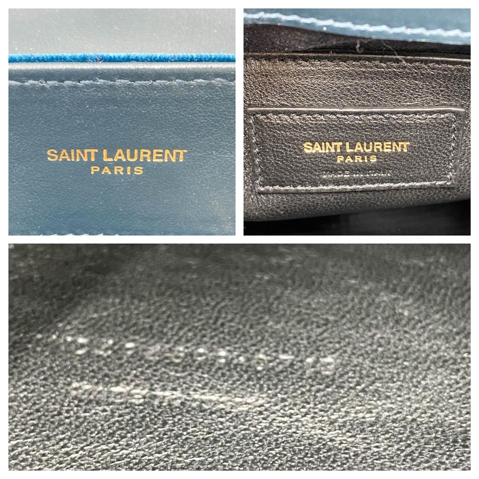 Saint Laurent Monogram Loulou Small Matelassé Blue Velour Shoulder Bag
